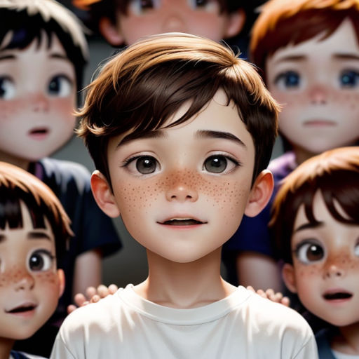 a group of children with freckles on their faces and a boy with freckles on his face