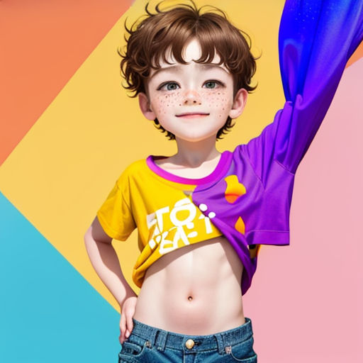 a young girl with freckles and a purple scarf on her shoulder and a yellow shirt on her chest