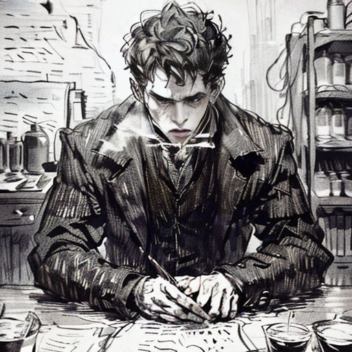 a man in a suit writing on a piece of paper with a pen and ink pen in his hand