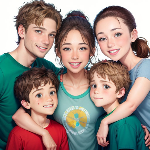 a family of four posing for a picture together with their arms around each other and smiling at the camera