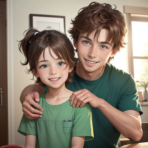 a man and a little girl are posing for a picture together in a kitchen with a table and a window