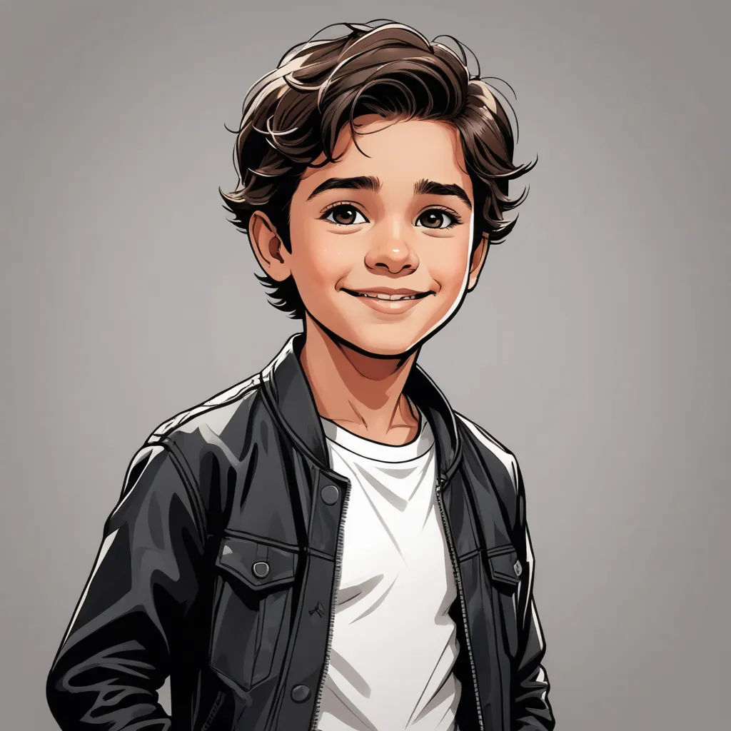 a cartoon of a young boy with a black jacket on and a white shirt on and a gray background, lyco art, a character portrait, Diego Gisbert Llorens, comic book