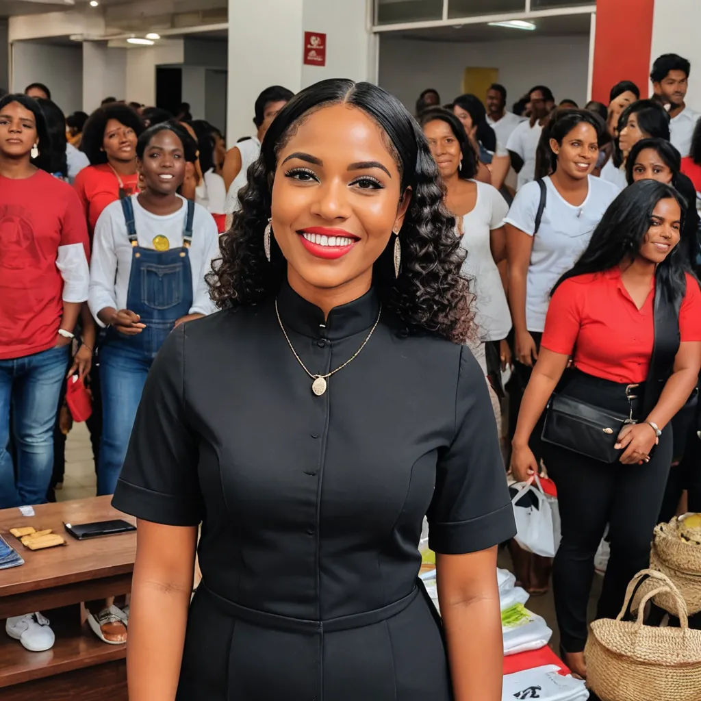 a woman standing in front of a group of people in a room with a table and a basket of food, black arts movement, a photocopy, Chinwe Chukwuogo-Roy, brown skin