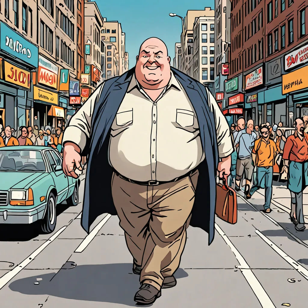 a man walking down a street with a large amount of people walking by him and a car behind him, figurativism, a comic book panel, Asaf Hanuka, graphic novel