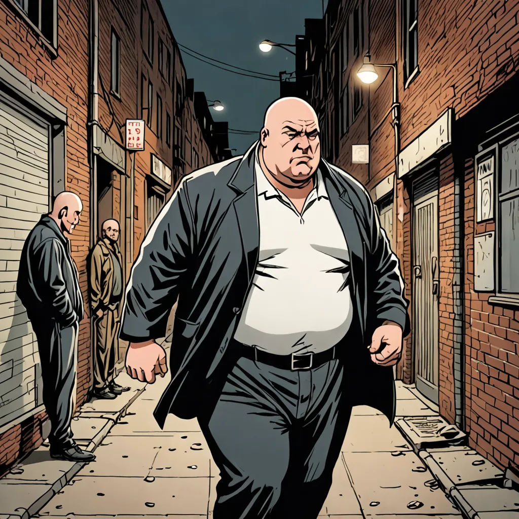 a man walking down a street next to a building with a man in a suit on the sidewalk behind him, process art, a comic book panel, Anthony Palumbo, comic cover art