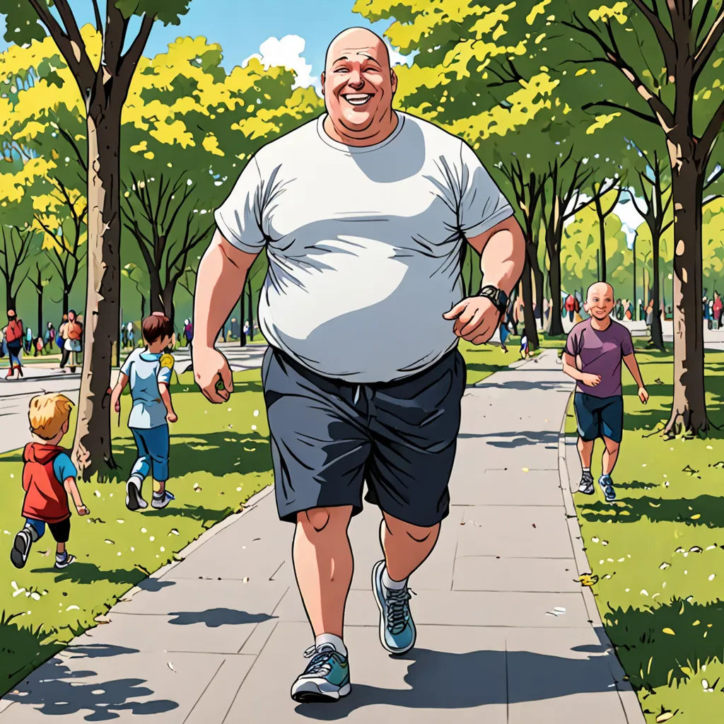 a man running down a sidewalk with a group of people behind him on a sunny day in a park, american realism, an illustration of, Asaf Hanuka, detailed illustration