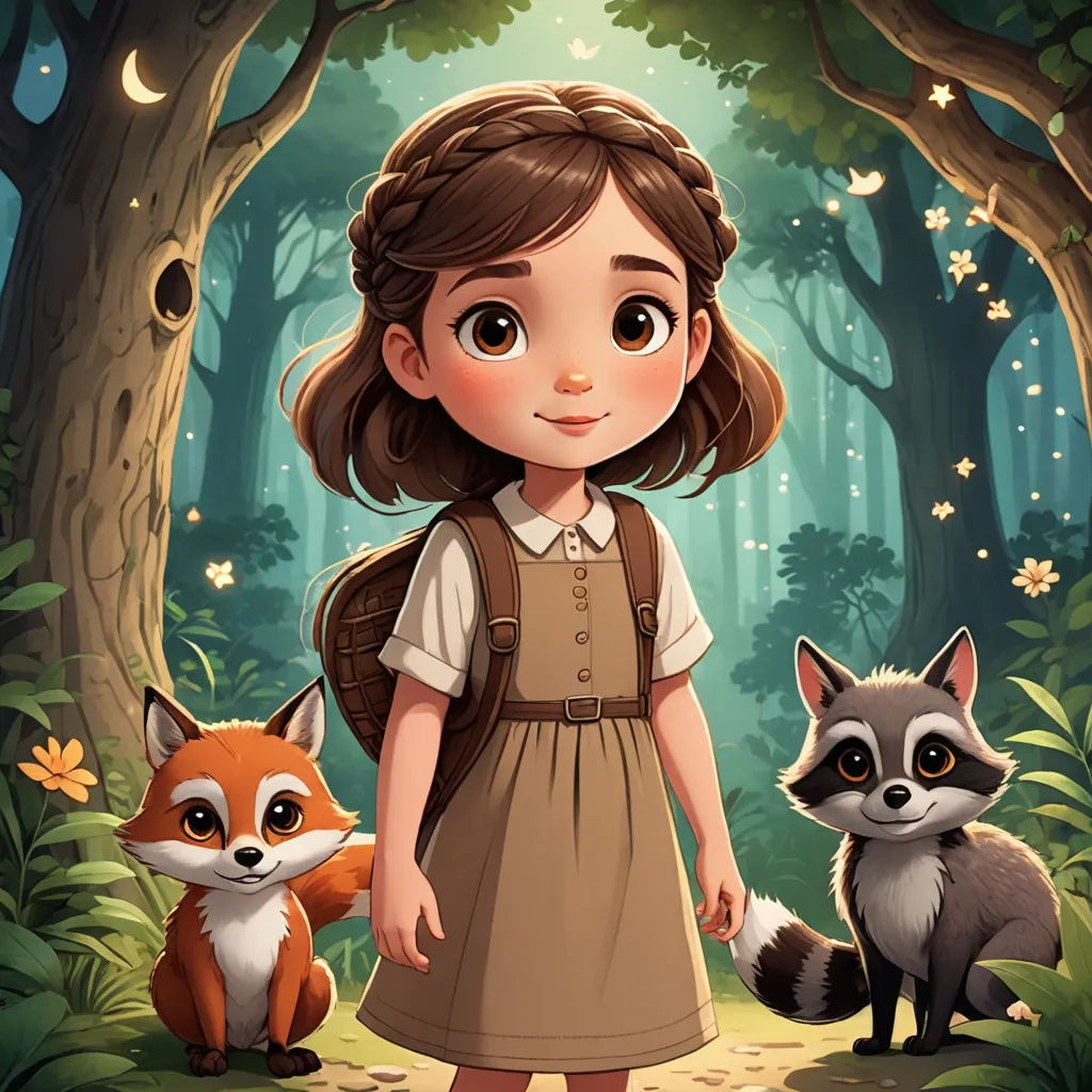 a little girl standing next to a red fox in a forest with a forest background and a forest scene, furry art, a character portrait, Clarice Beckett, character portrait