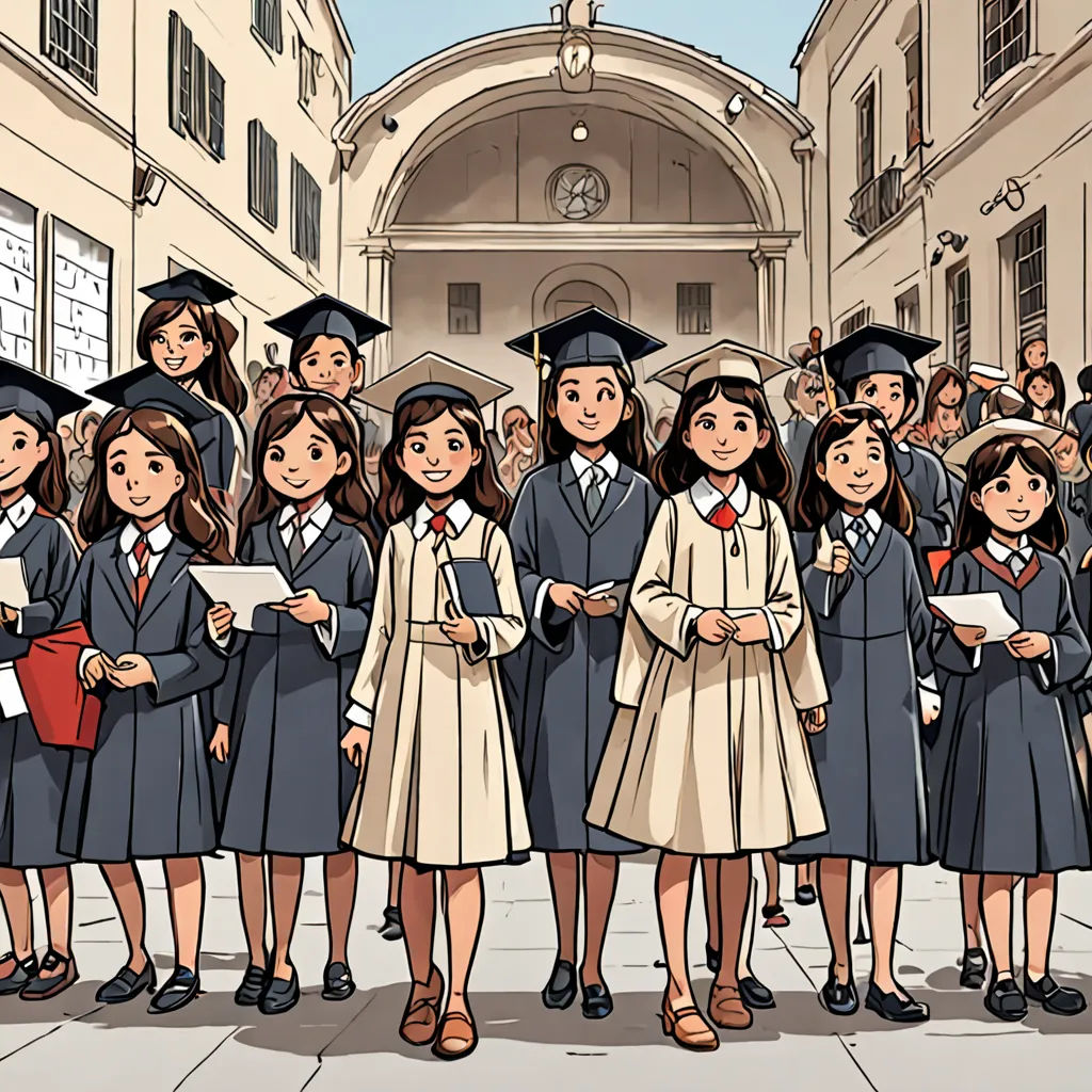 a group of people in graduation gowns standing in front of a building with a crowd of people in the background, paris school, a comic book panel, Colin Middleton, official art