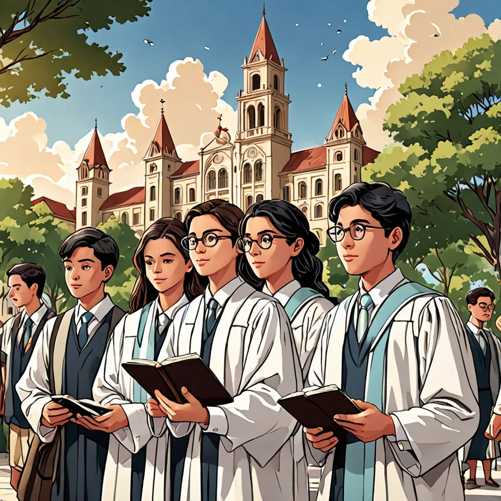 a group of people standing in front of a building with a clock tower in the background and a cartoon of a group of people in front of them, paris school, a comic book panel, Brothers Hildebrandt, official art