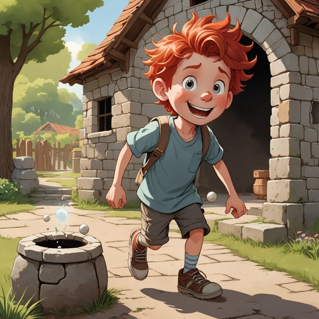 a boy is running towards a small hole in the ground with a ball in it and a backpack on his back, fantasy art, a storybook illustration, Cedric Seaut (Keos Masons), storybook illustration