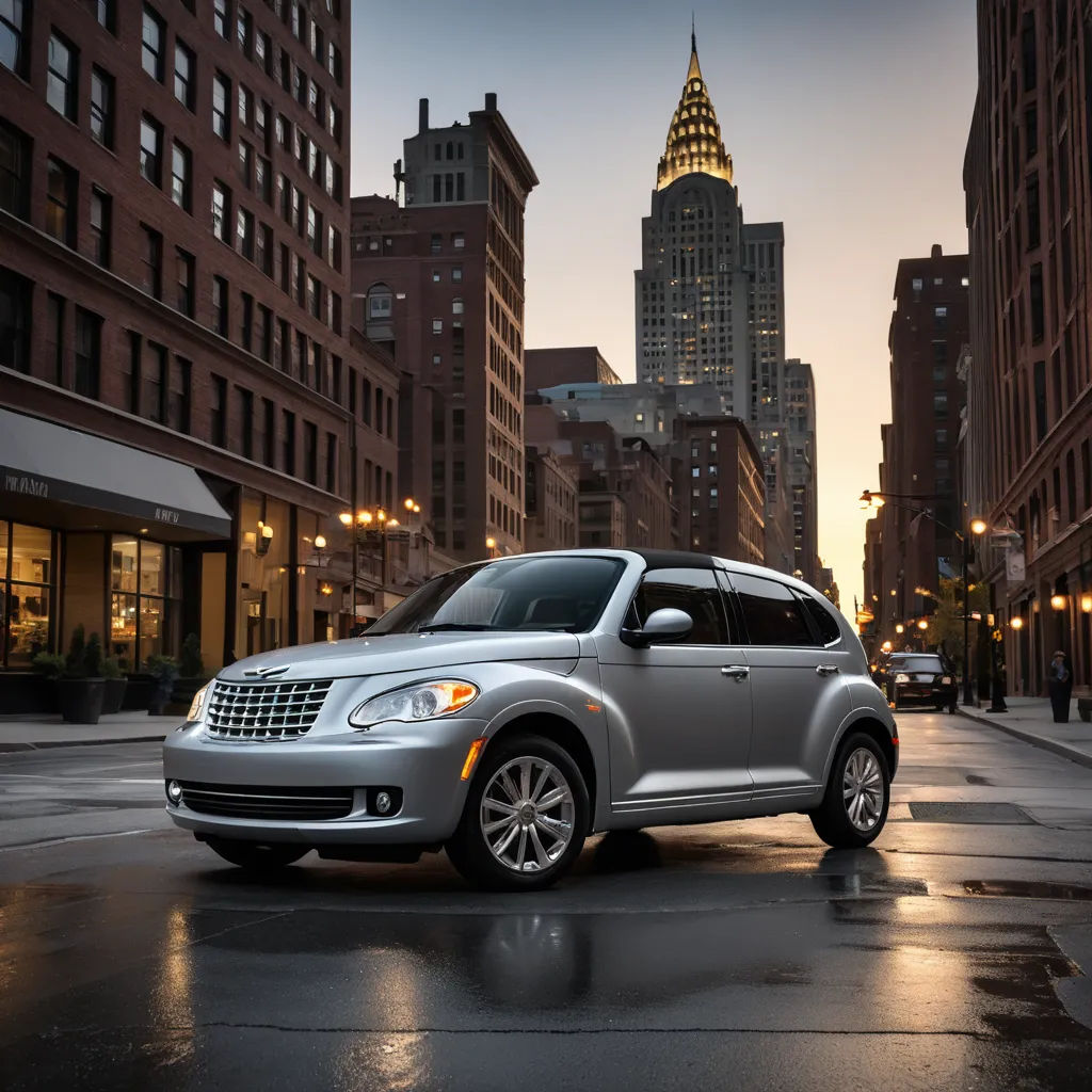 a silver car parked on a wet street in front of tall buildings at night time with a city skyline in the background, neoclassicism, a tilt shift photo, Carl Morris, finely detailed features