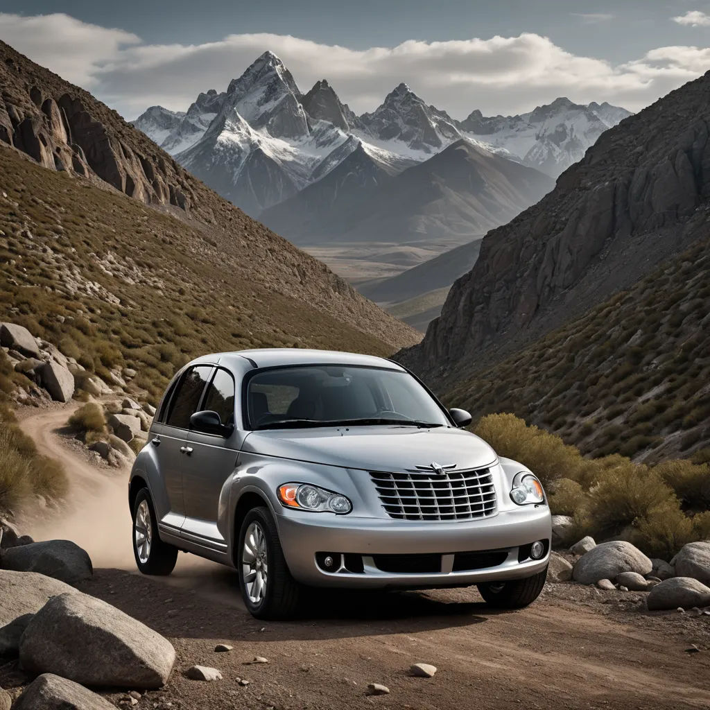 a silver car driving down a dirt road in the mountains with a mountain range in the background and a cloudy sky, neoclassicism, a computer rendering, Douglas Shuler, promotional image