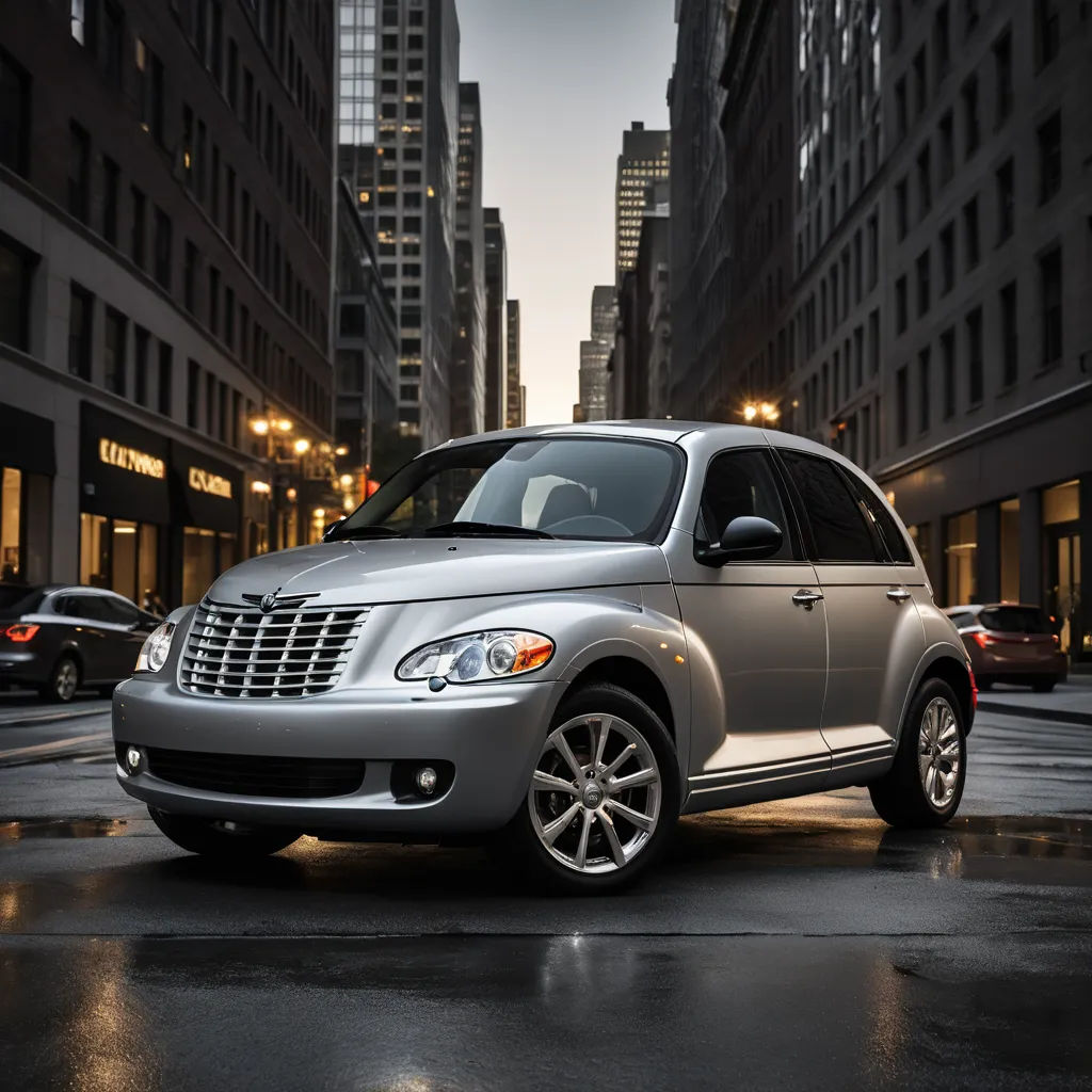 a silver car parked on a wet street in a city at night time with tall buildings in the background, neoclassicism, a tilt shift photo, Brian Fies, finely detailed features