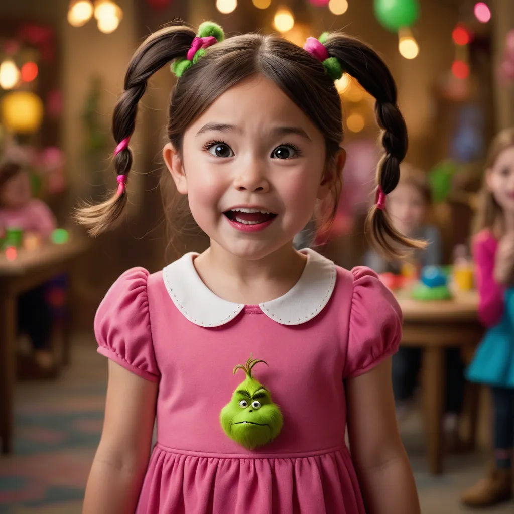 a little girl with a green apple in her hair and a green apple in her hand, standing in a room with other children, photorealism, a stock photo, Chen Chi, promotional image