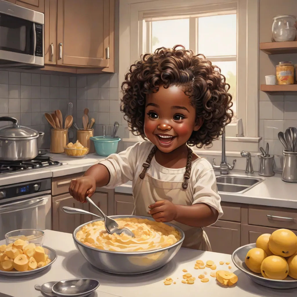 a painting of a child making a bowl of food in a kitchen with lemons and a stove top, photorealism, a photorealistic painting, Cynthia Sheppard, highly detailed digital painting