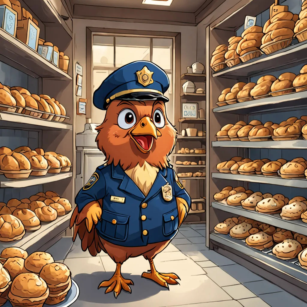 a cartoon bird in a bakery with a lot of breads in the background and a cartoon character in the foreground, furry art, a storybook illustration, Chris LaBrooy, official art