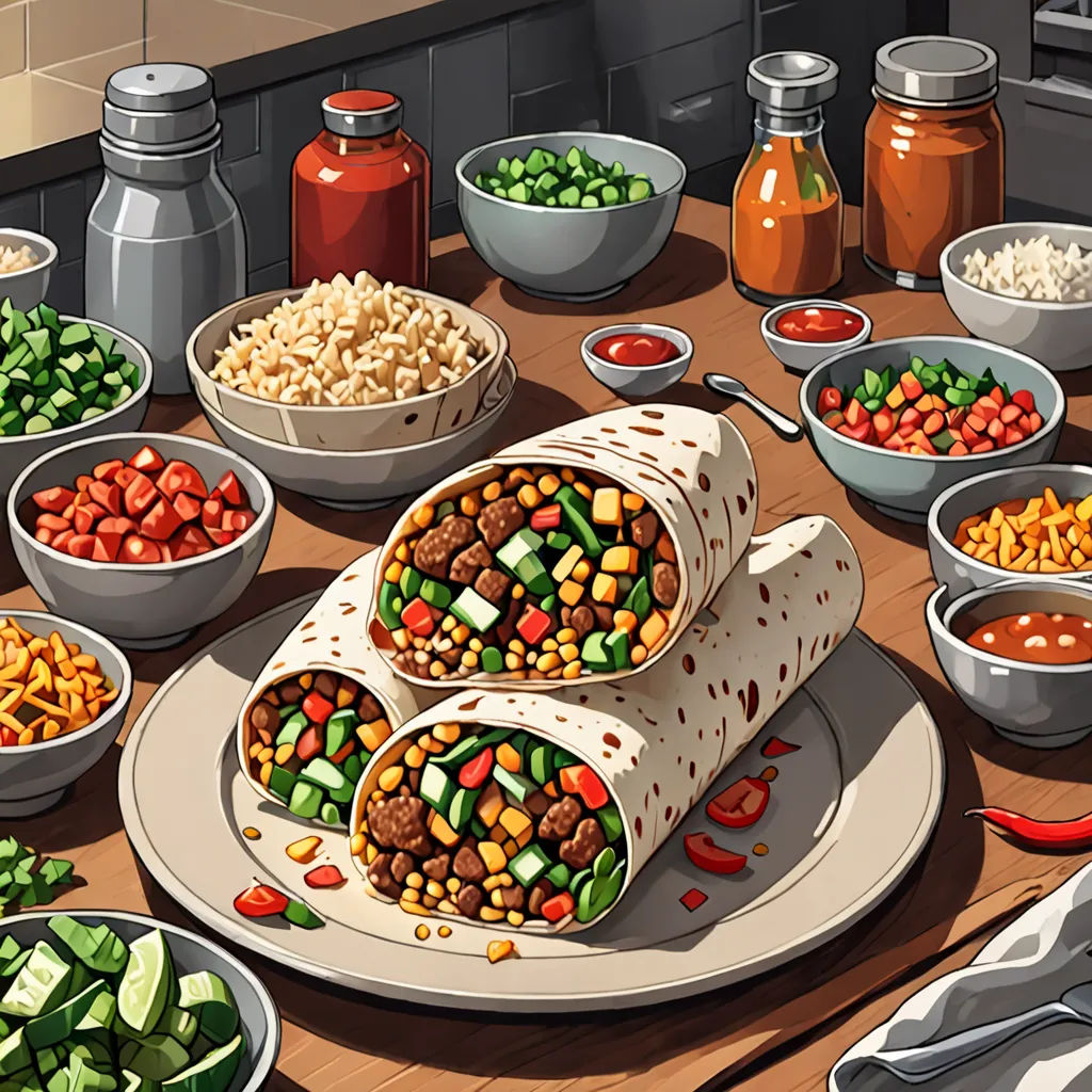 a table with a variety of food on it and a person standing in the background with a knife and fork, sots art, a detailed painting, Aya Goda, official art