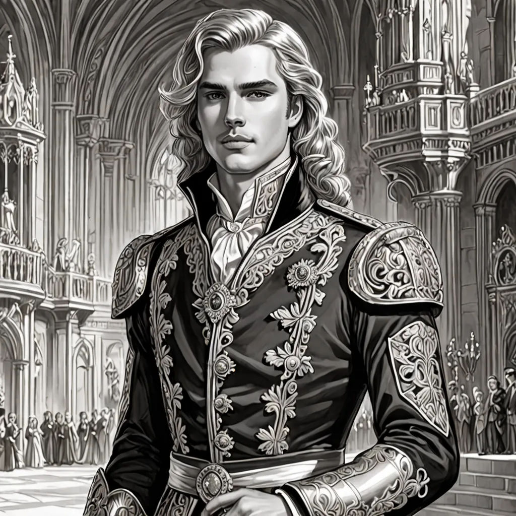 a man in a black and white picture of a man in a suit of armor and a sword in his hand, gothic art, a character portrait, Fabien Charuau, official art