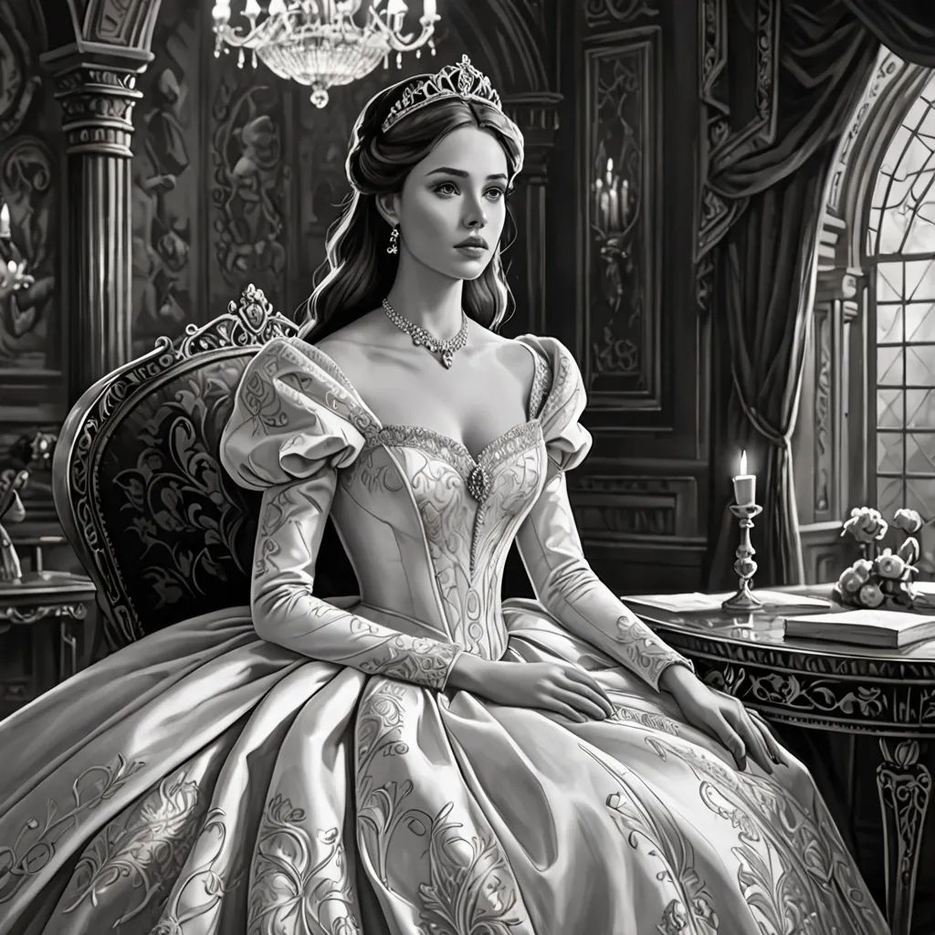 a woman in a dress sitting in a chair in a room with a chandelier and a book, gothic art, an ultrafine detailed painting, Charlie Bowater, highly detailed digital painting
