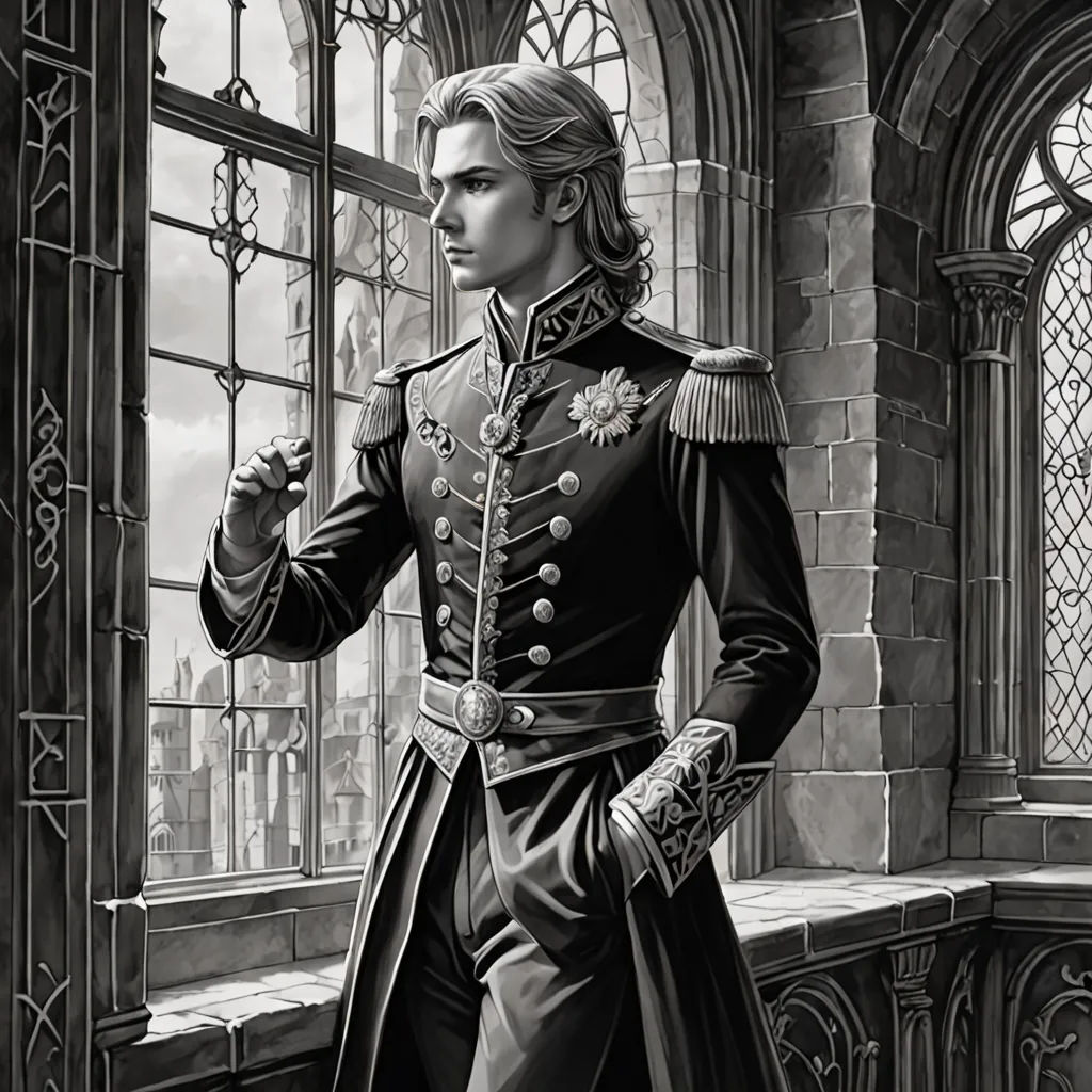 a man in a military uniform standing in front of a window with a sword in his hand and a sword in his hand, pre-raphaelitism, an ultrafine detailed painting, Charlie Bowater, official art
