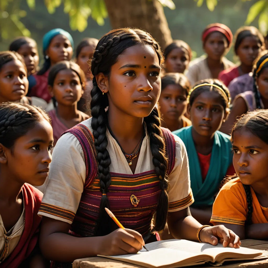 a group of young girls sitting next to each other in front of a tree and writing on a book, bengal school of art, a poster, Ella Guru, movie still frame