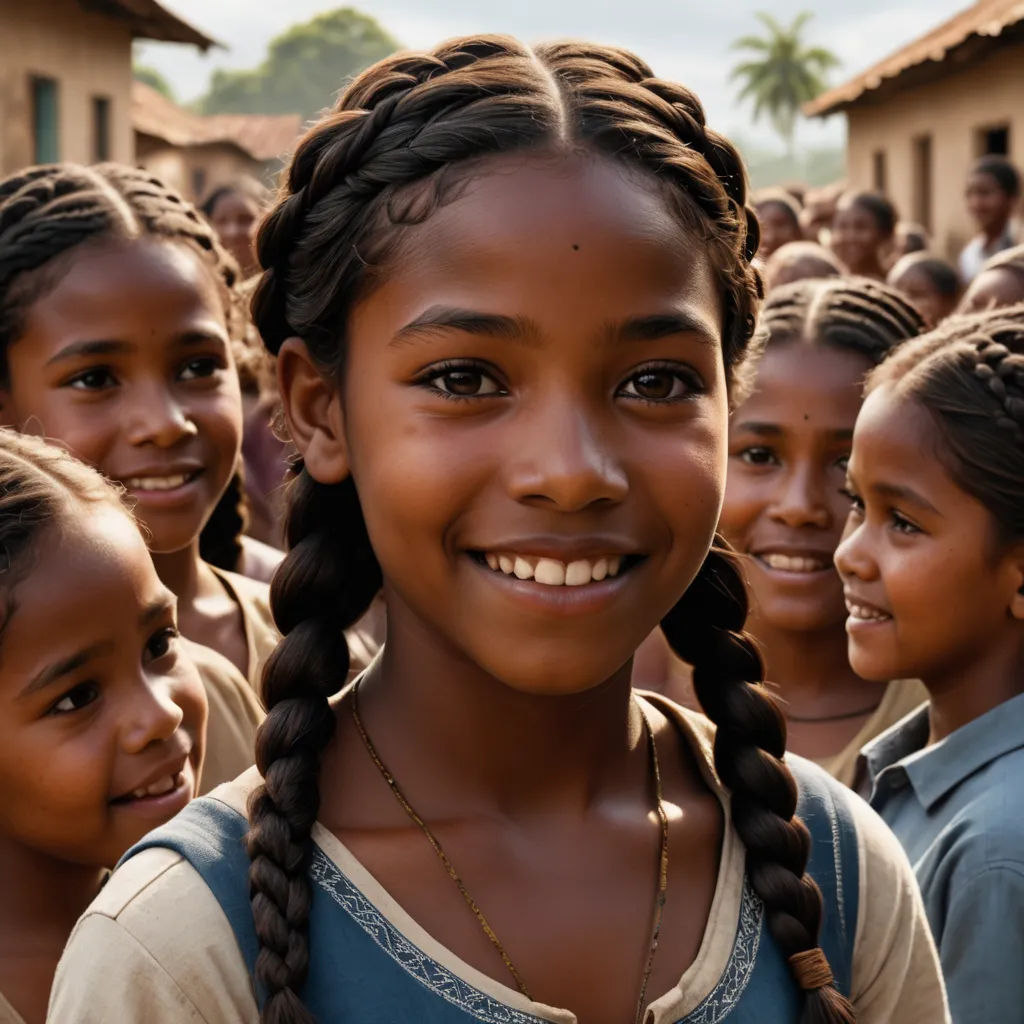 a group of young girls standing next to each other in front of a building with a sky background and a few buildings, primitivism, a poster, Ella Guru, uhd 8 k