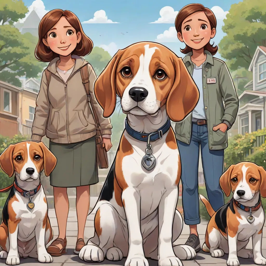 a woman standing next to two dogs and a man standing next to them with a dog on a leash, american scene painting, a comic book panel, David Brewster, official art