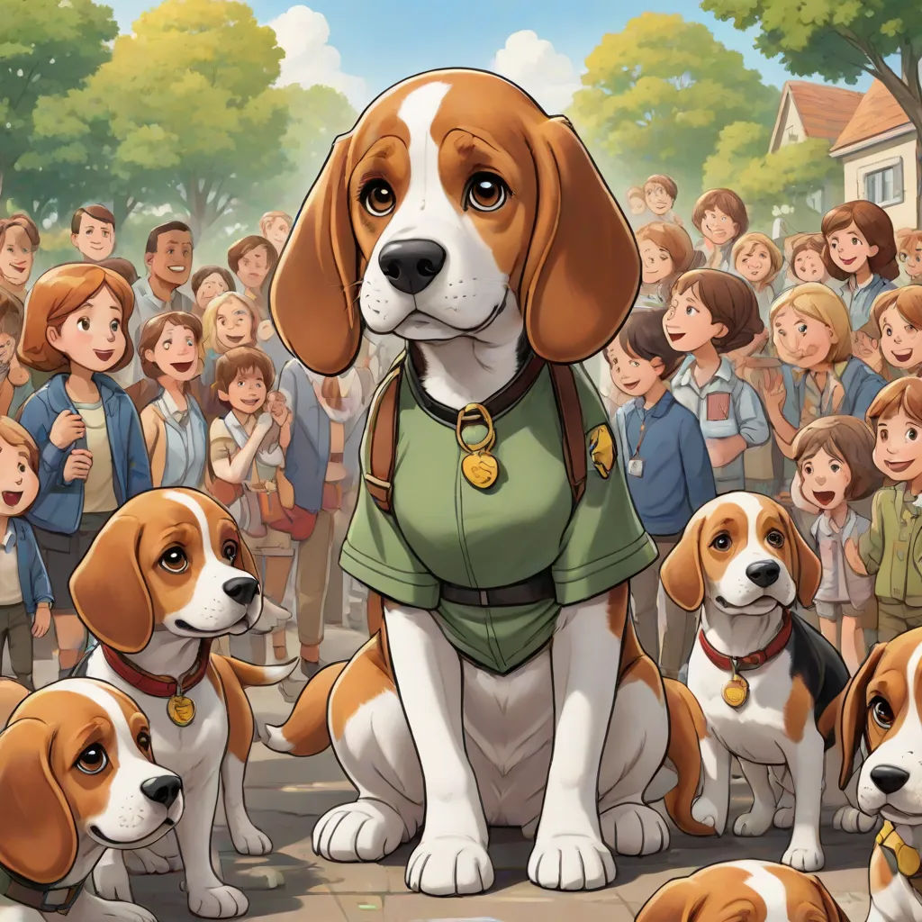 a dog is sitting in front of a group of people with a dog in a green shirt on his lap, furry art, a storybook illustration, F Scott Hess, furaffinity