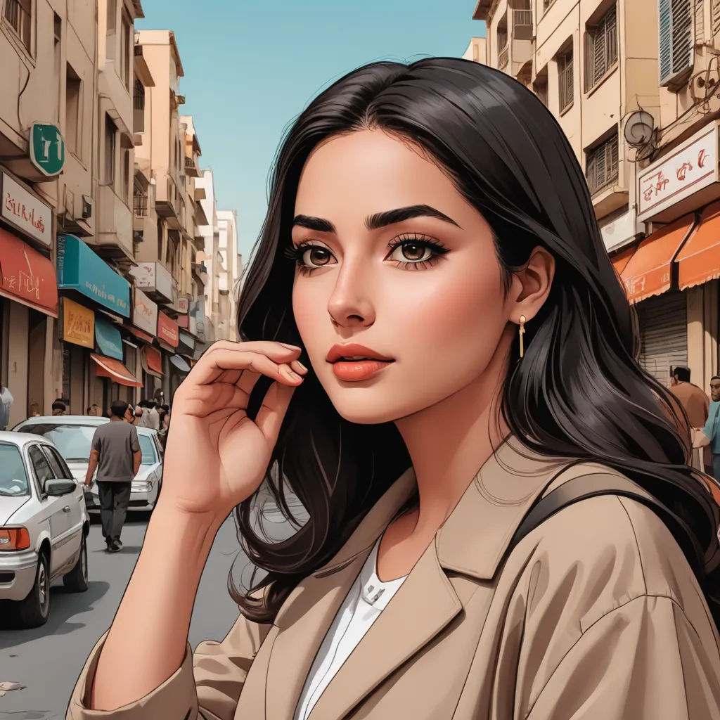 a woman in a trench coat is standing on a street corner with cars and buildings in the background and a man in a suit is standing on the sidewalk, photorealism, a digital painting, Alena Aenami, highly detailed digital painting