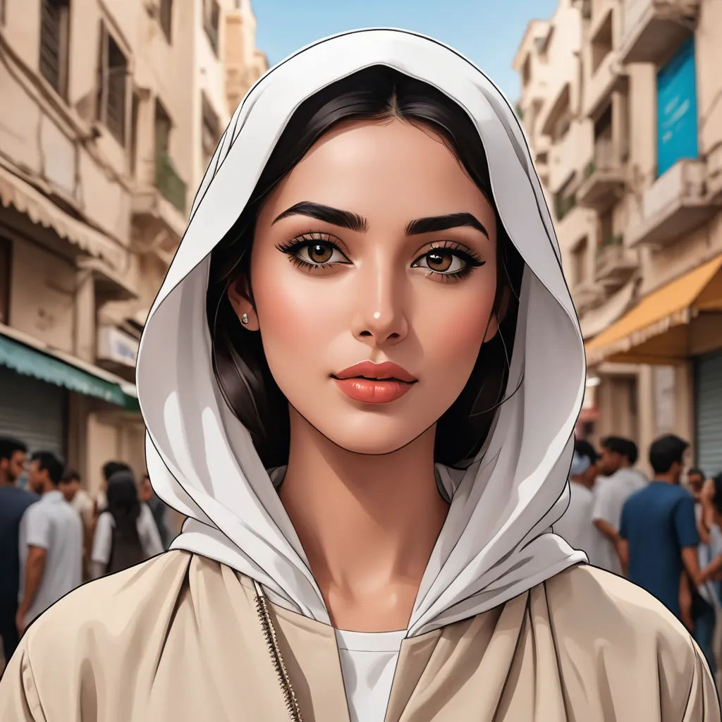 a woman with a hoodie on in a crowded street with people in the background and a crowd of people walking around, serial art, a comic book panel, Artgerm, ultra realistic digital art