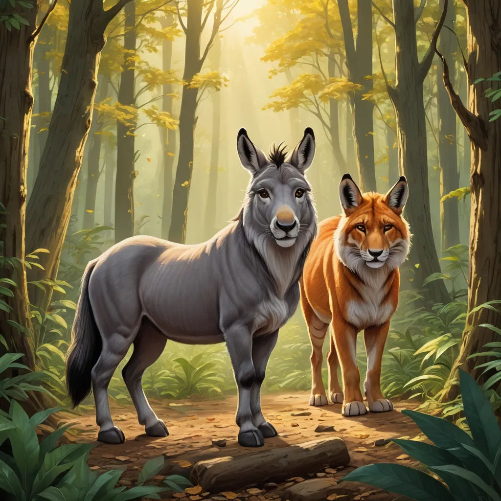 two animals standing in the middle of a forest with trees and leaves on the ground and one animal is looking at the camera, furry art, an album cover, Chris LaBrooy, official art
