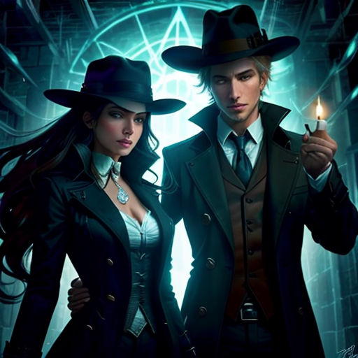 a man and a woman dressed in black holding a lit candle in their hands and wearing hats and coats