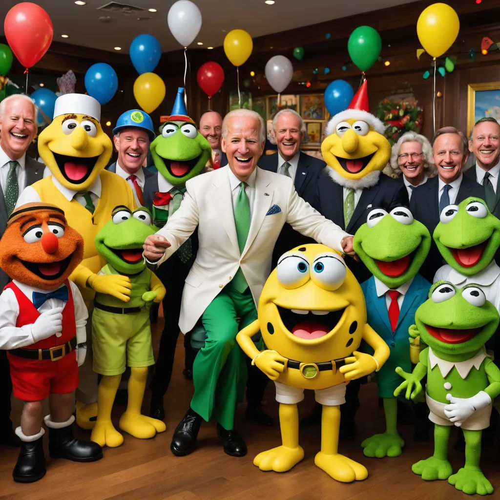 a group of people standing next to each other with some kermik the frog and other characters in front of them, antipodeans, a stock photo, Brian Fies, unsettling