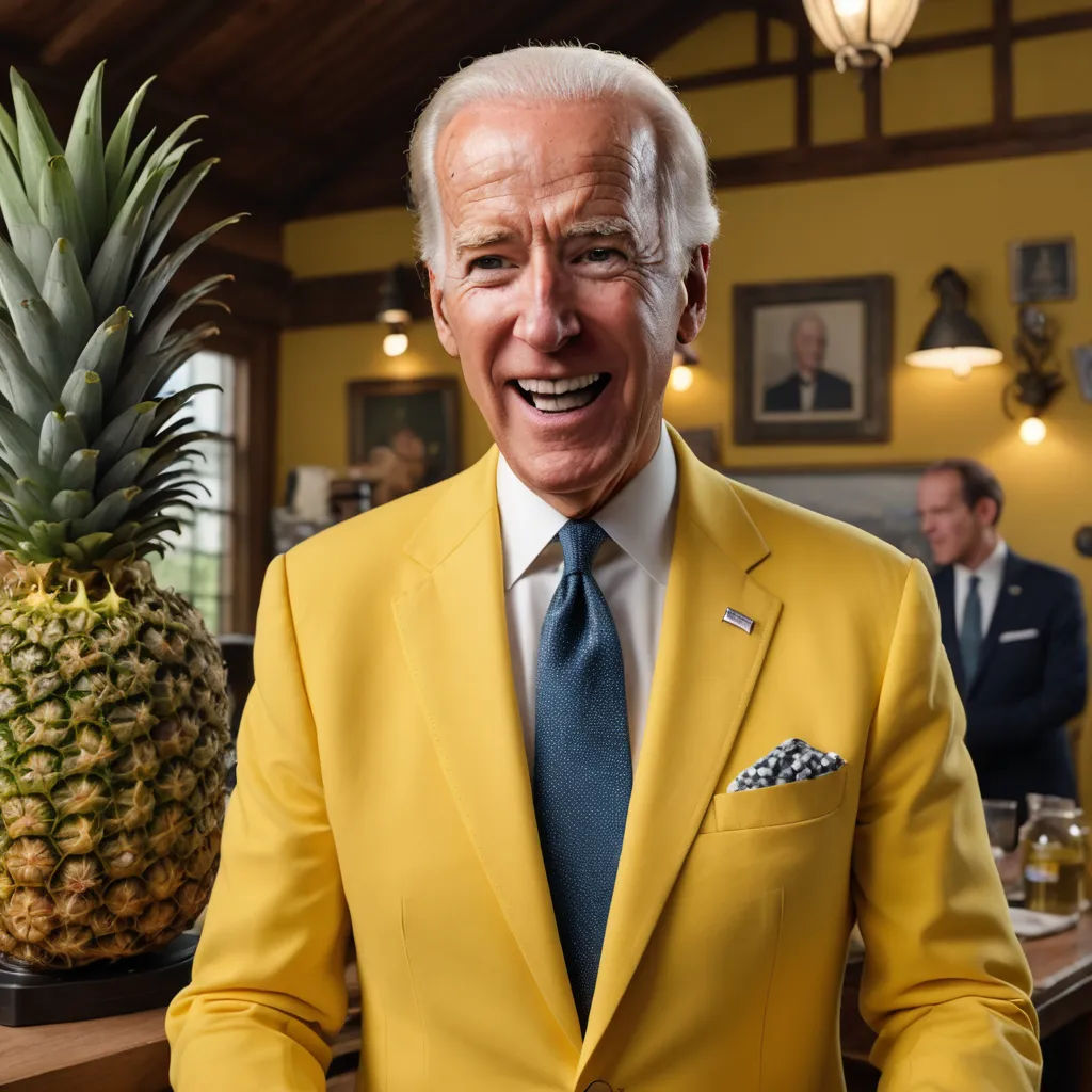 a man in a suit and tie standing next to a pineapple in a room with other people in the background, regionalism, a colorized photo, Edward Otho Cresap Ord, II, unsettling
