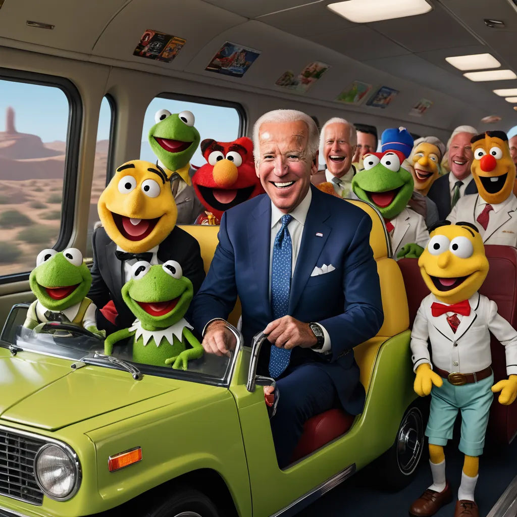 a man in a suit and tie sitting in a car with puppets of the muppets and kermie the frog, antipodeans, a stock photo, Beeple, award-winning photograph