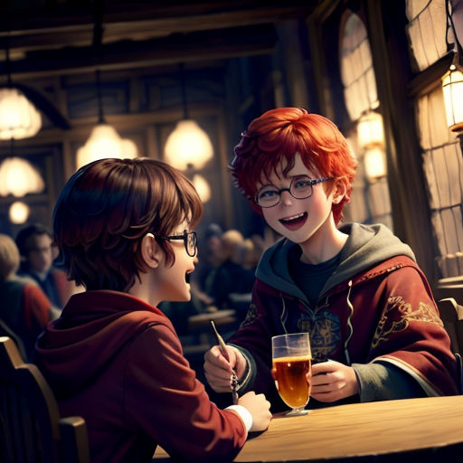a boy and a girl sitting at a table with a glass of beer in front of them, both smiling