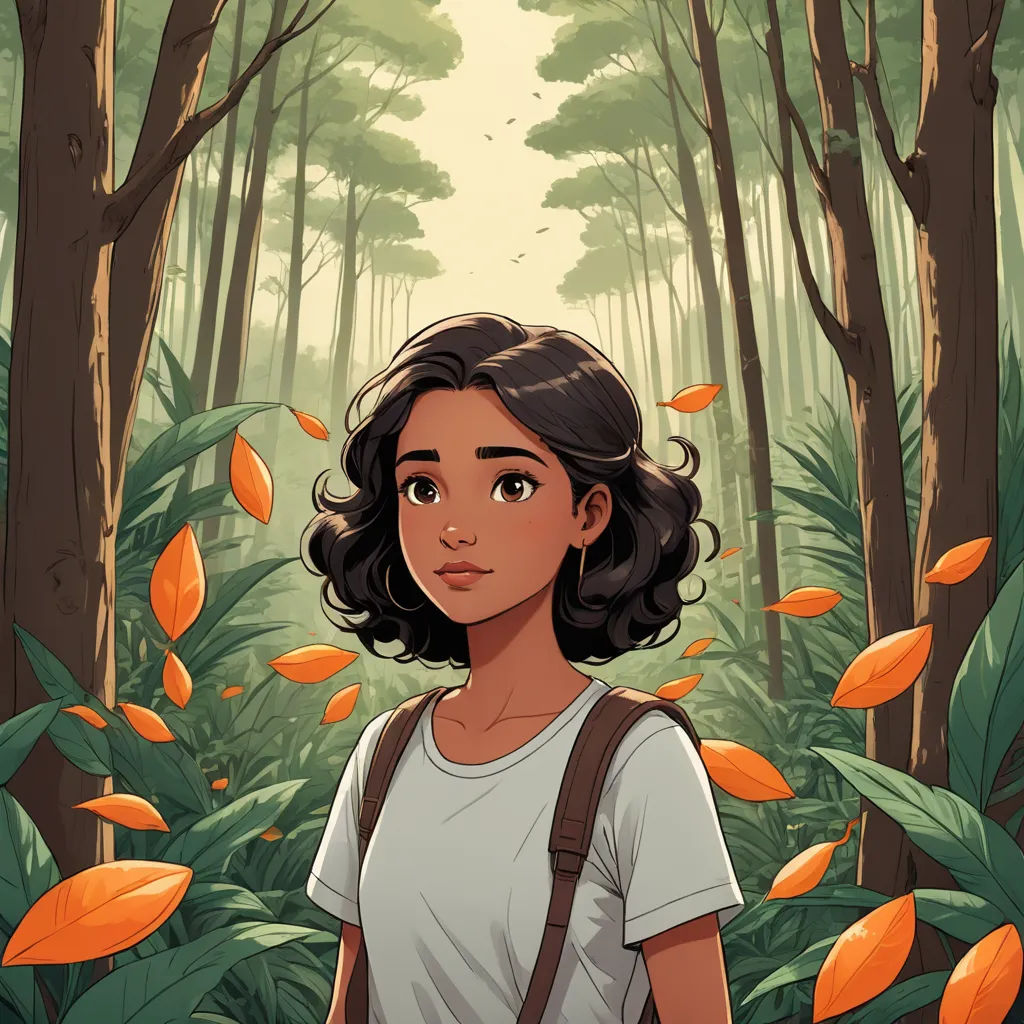 a girl standing in a forest with leaves falling from the trees and a path leading to the forest with orange leaves, serial art, a character portrait, Cedric Seaut (Keos Masons), comic cover art