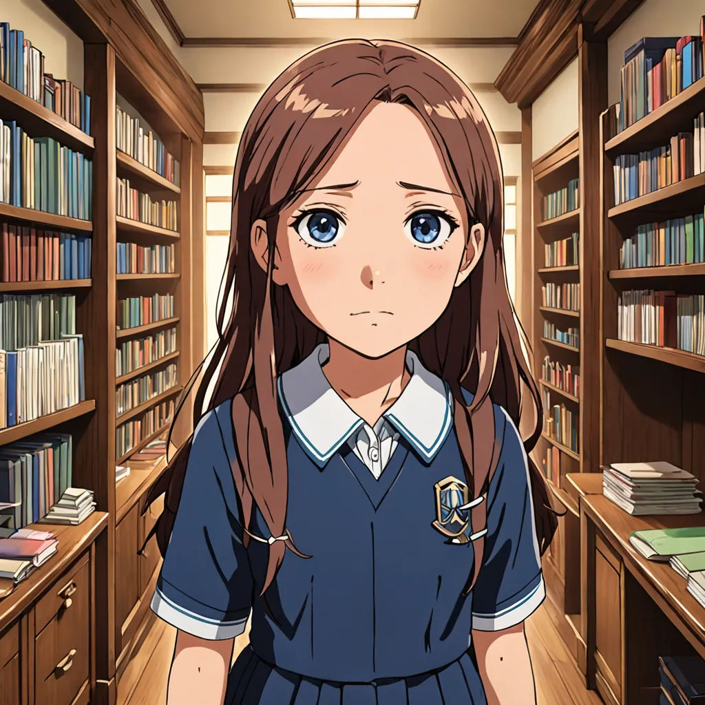 a girl in a library with a backpack on her shoulder and a bookcase behind her back to the camera, rayonism, a character portrait, Aguri Uchida, official art