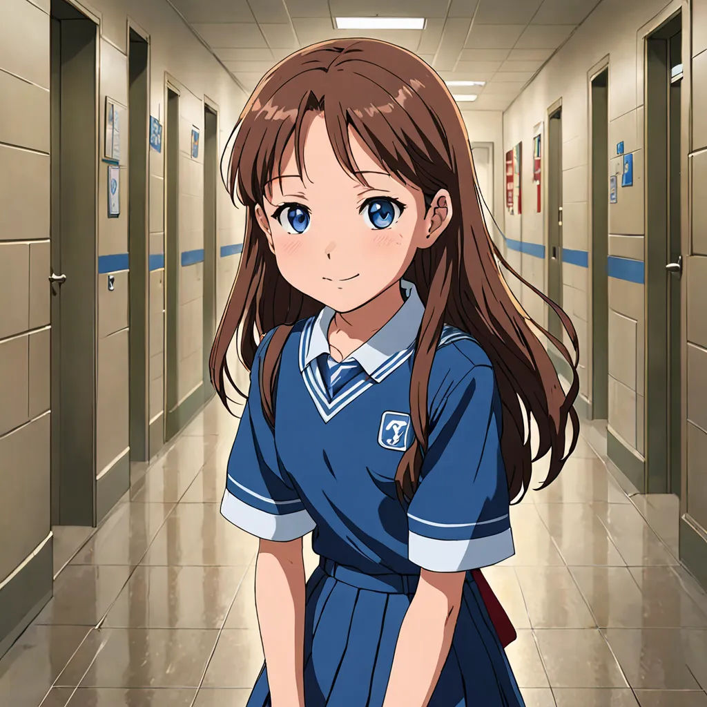 a girl in a school uniform is standing in a hallway with a backpack on her shoulder and a backpack on her shoulder, sots art, a character portrait, Aguri Uchida, official art