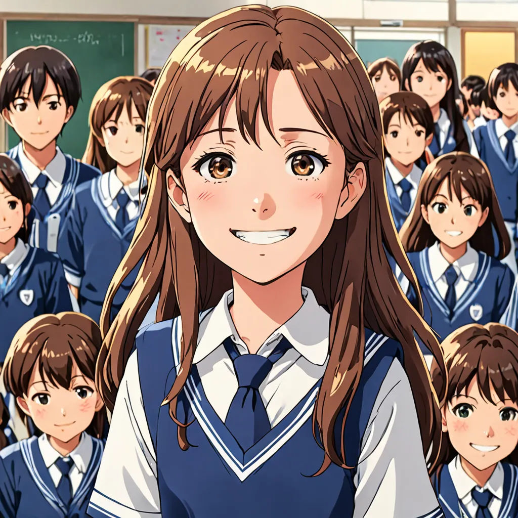 a group of young girls standing next to each other in front of a classroom full of people wearing uniforms, rayonism, a character portrait, Ai-Mitsu, official art
