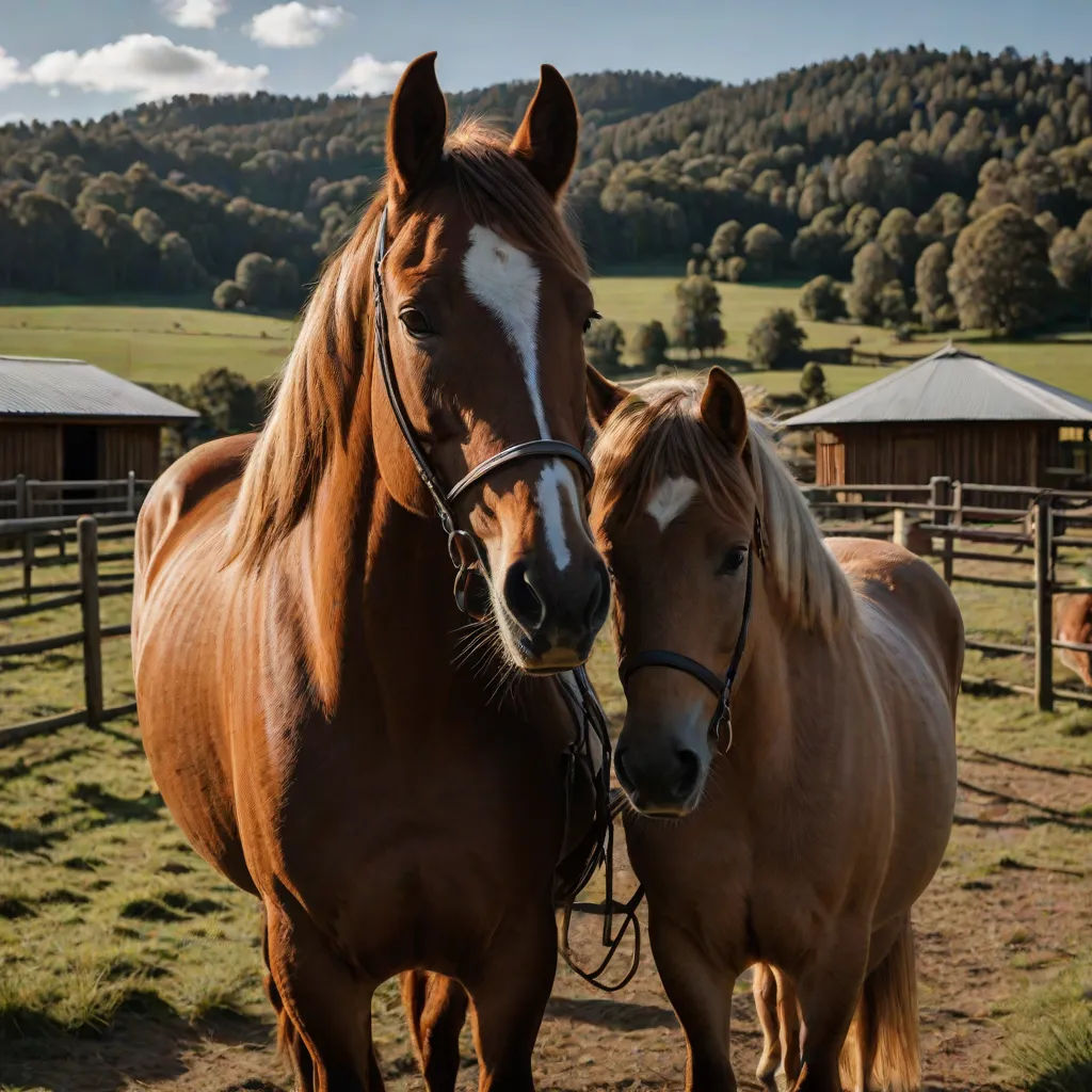 two horses standing in a fenced in area with mountains in the background and a sky with clouds in the background, australian tonalism, a stock photo, Boleslaw Cybis, animal photography