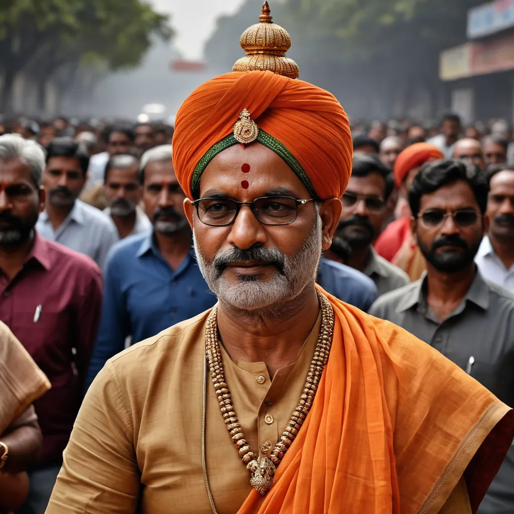 a man in a turban and glasses standing in front of a crowd of people in india,, samikshavad, a character portrait, Bholekar Srihari, movie still frame