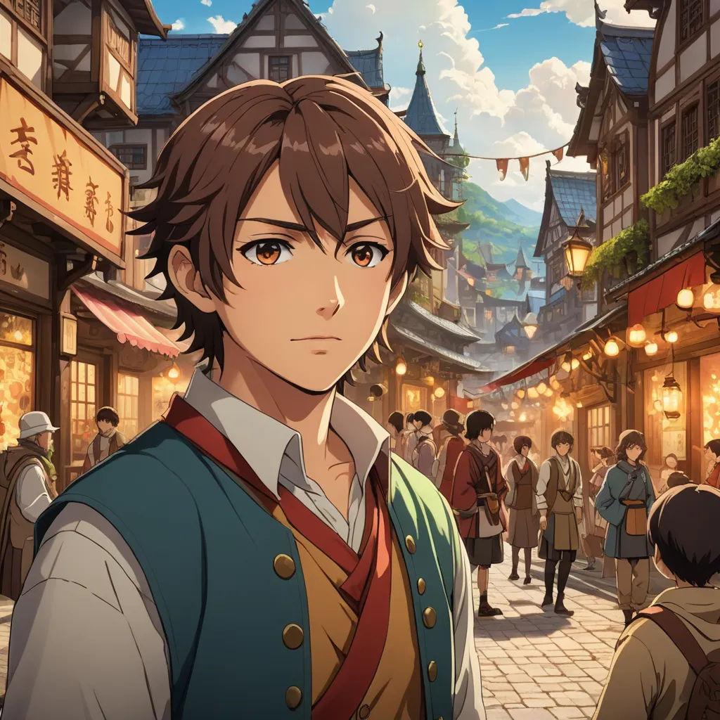 a man in a medieval outfit standing in front of a crowd of people in a city street with a clock tower, sots art, concept art, Cedric Seaut (Keos Masons), official art
