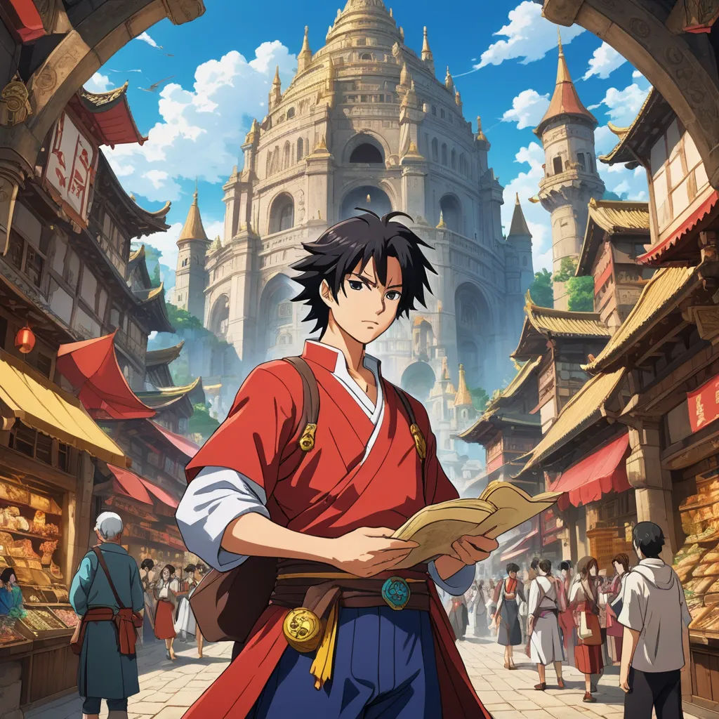 a man in a red robe is holding a book in a city street with people walking around him and a castle in the background, dau-al-set, a character portrait, Cedric Seaut (Keos Masons), official art