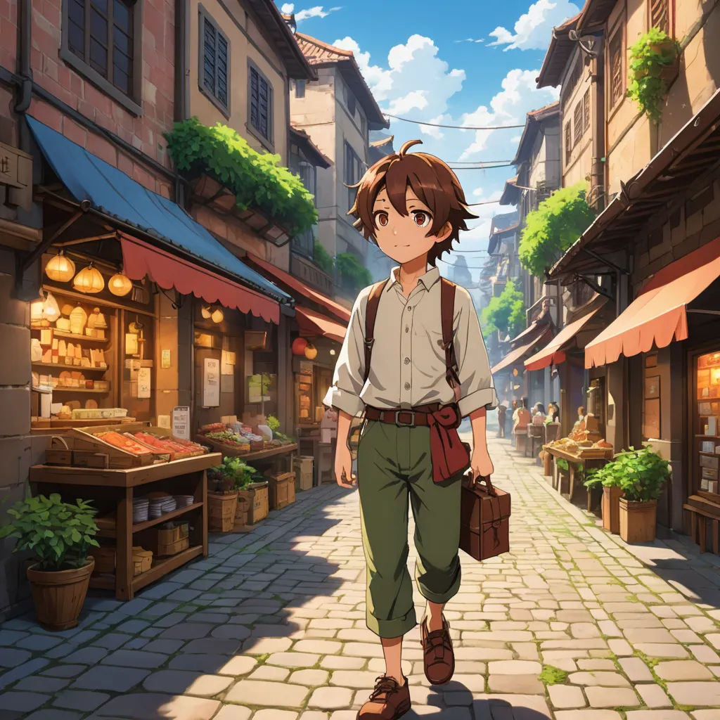 a man walking down a street next to a building with a market on it's side and a woman holding a purse, magic realism, a detailed matte painting, Cedric Seaut (Keos Masons), official art