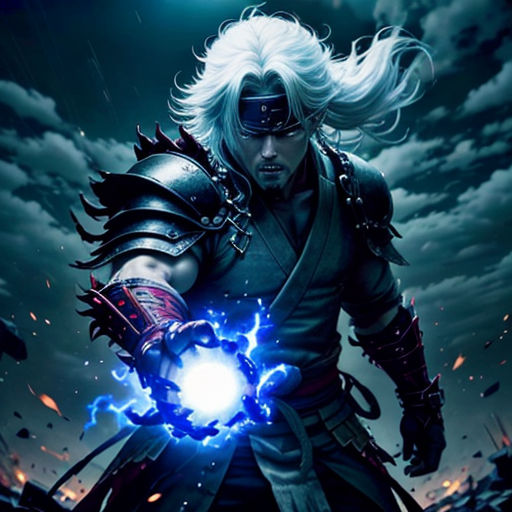 a man in armor holding a glowing ball in his hand with lightning coming out of his chest and his arm