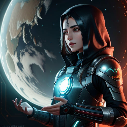 a woman in a futuristic suit holding a light up light up light up light up light up light up light up, space art, a character portrait, Aleksi Briclot, unreal 5