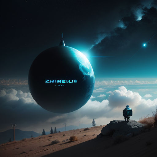 a man standing on top of a hill next to a giant object in the sky with a planet in the background, space art, an album cover, Filip Hodas, sci-fi