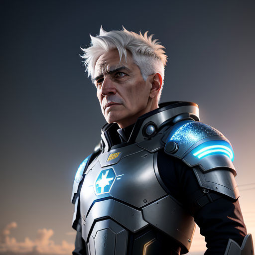 a man in a futuristic suit with a futuristic look on his face and chest, standing in front of a cloudy sky, antipodeans, a character portrait, Cedric Peyravernay, unreal 5 render