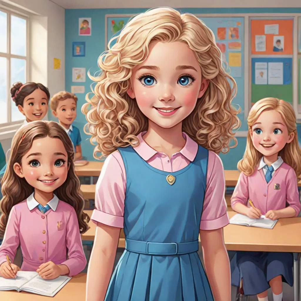 a painting of a girl standing in front of a classroom full of children with books and pencils in their hands, Constance Gordon-Cumming, remodernism, a character portrait, official art